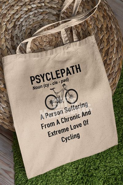 giftkonsept Psycylepath Noun Printed Bicycle Enthusiast Printed Gift Organic Raw Cloth Bag