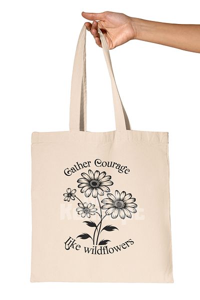 giftkonsept Gather Courage Like Wildflowers Courage Printed Gift Organic Raw Cloth Bag