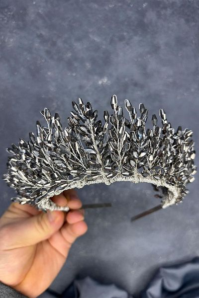 Limelia Anthracite Gray Elisa Design Beaded Bridal Henna Crown Hair Accessory