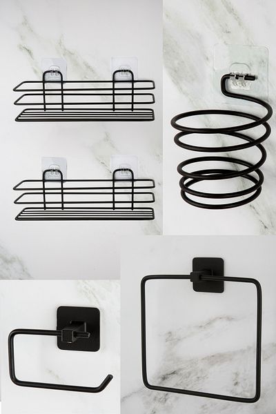 UG Home Double Bathroom Shower Shelf Square Towel Rack Outdoor Adhesive Toilet Paper Holder Steamer Set of 5