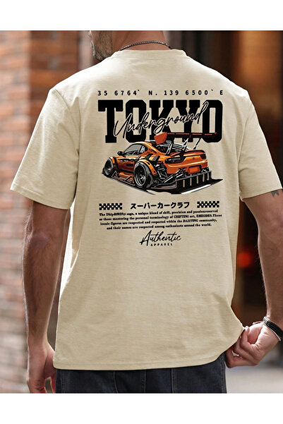 LAYORA "Men's Oversized Printed T-Shirt - Tokyo Underground Drift and Sports Car Pattern"