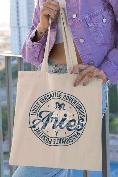 giftkonsept Aries Traits Printed Aries Zodiac Sign Printed Gift Organic Raw Cloth Bag