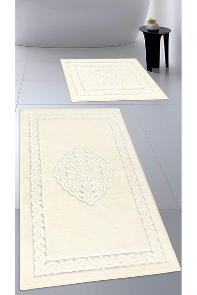 CottonCrafty Σετ πατάκι μπάνιου από βαμβακερό υφαντό απορροφητικό νερό, χαλί μπάνιου, σετ τουαλέτας Victoria 2 τεμαχίων 60x100 - 60x50