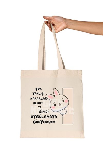 giftkonsept I Go to Implement My Wrong Decisions-Rabbit Funny Printed Gift Organic Raw Cloth Bag
