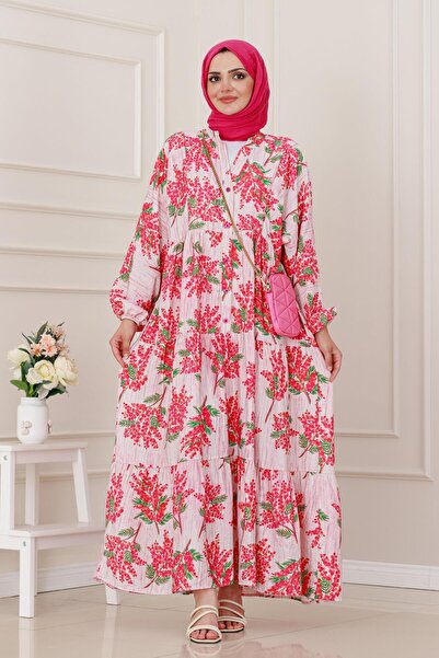 Sevitli فستان ميموزا منقوش بنصف أزرار - فوشيا