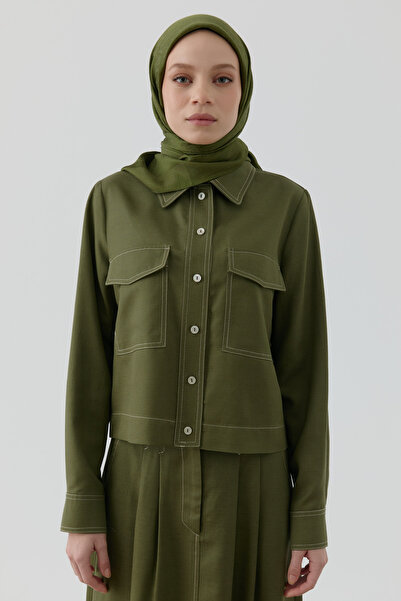 Tuğba Etnik Şal Desenli Naturel Eşarp - Haki