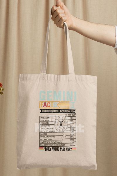 giftkonsept Gemini Facts Printed Gemini Zodiac Sign Facts Astrology Printed Gift Organic Raw Cloth Bag