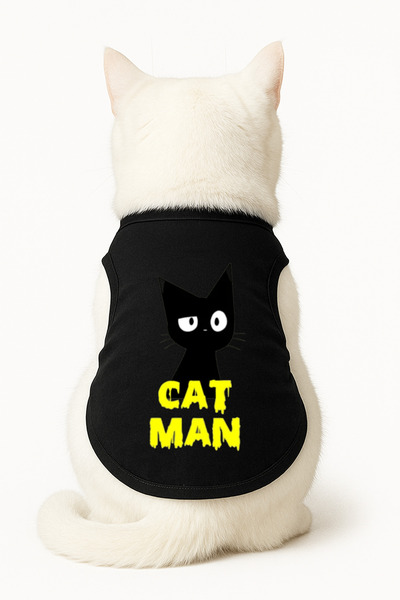 Buddy Store ملابس قطط - قميص داخلي أسود مطبوع من Catman - مقاس XL
