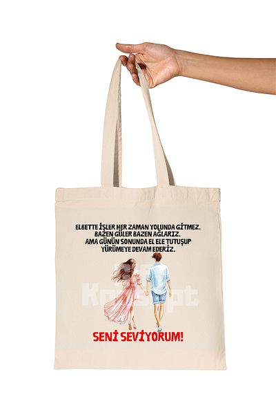 giftkonsept We Walk Hand in Hand Romantic Printed Gift Organic Raw Cloth Bag