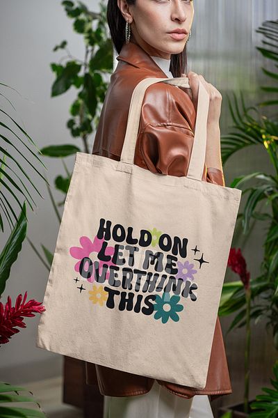 giftkonsept Hold On, Let Me Overthink This Funny Printed Gift Organic Raw Cloth Bag