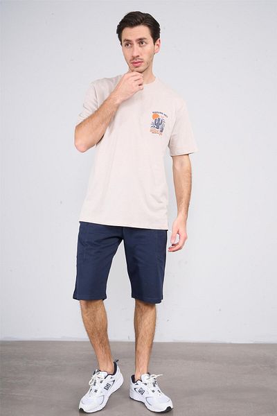 Çetinkaya Chester Polo 3853 Crew Neck 30/1 Combed Cotton Comfort Printed T-Shirt Mink