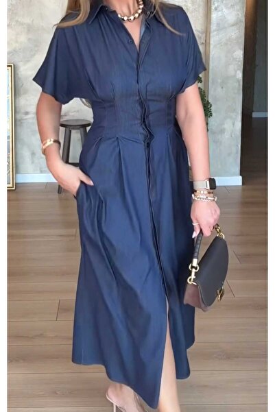 Gülen Moda Kot Görünümlü Rahat Şık Elbise