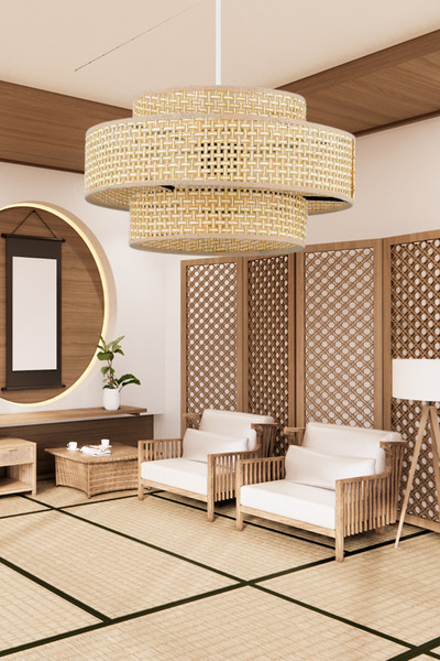 Art&Gift Otantik Trio Metal Kasalı Hasır Kaplama Rattan Salon Avize Üç Katlı Pasta Yatak Odası Sarkıt