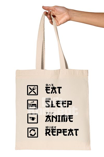 giftkonsept Eat Sleep Anime Repeat Printed Gift Organic Raw Cloth Bag