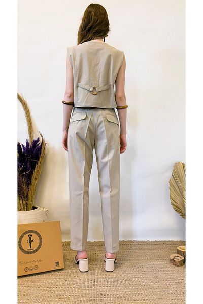 ARİNNASİDE Linen Blend Pleated and Belted Trousers