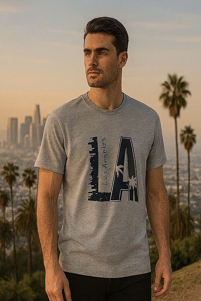 Maccali Men's Crew Neck Cotton Text Print Gray T-Shirt