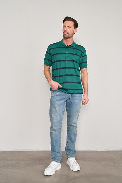 Çetinkaya Chester Polo 3954 Men's Polo Neck Ringel Report T-Shirt Dark Green
