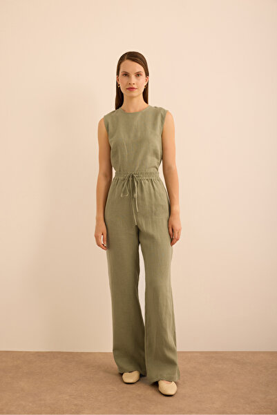 Aker Beli Lastikli Keten Pantolon