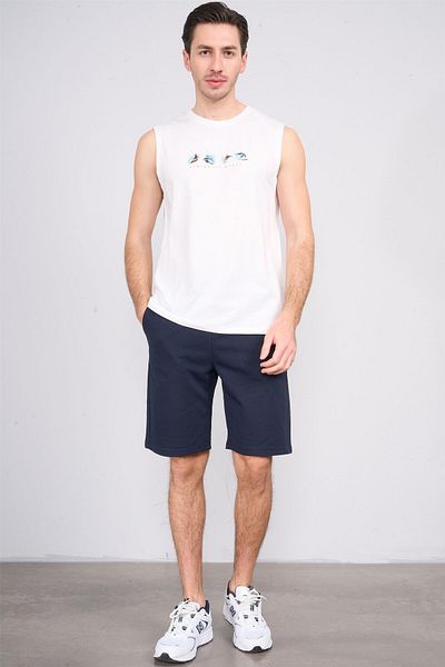 Çetinkaya Chester Polo 3831 Crew Neck 30/1 Combed Cotton Regular Printed Undershirt Cream