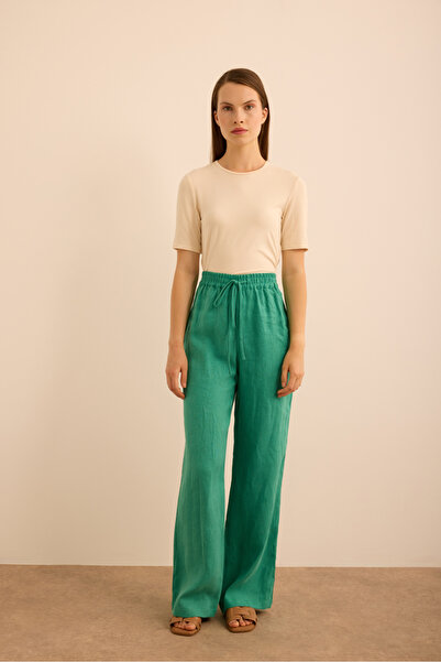 Aker Beli Lastikli Keten Pantolon