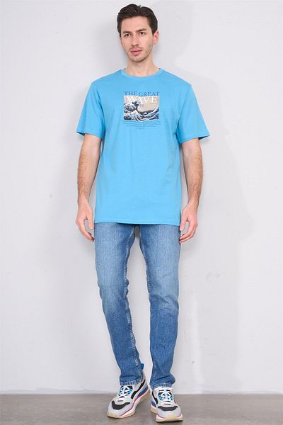 Çetinkaya Chester Polo 4202 Unisex Crew Neck Cotton License T-Shirt Niagara Blue