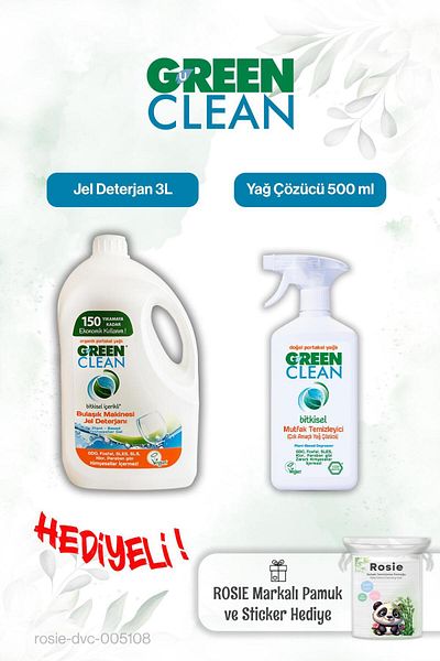 Green Clean Gel Dishwasher Detergent, Degreaser and and Rosie Cotton Gift