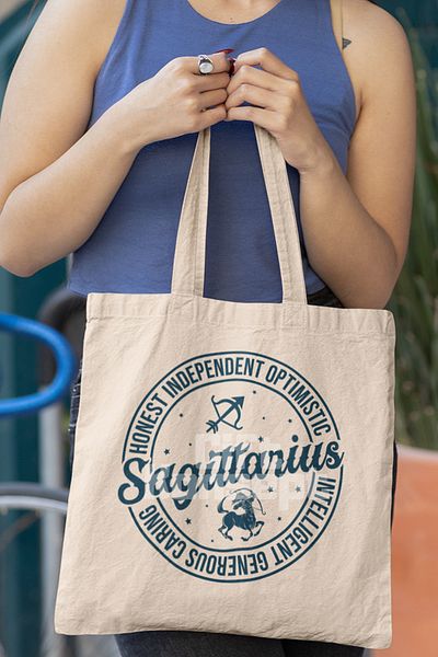 giftkonsept Sagittarius Traits Printed Sagittarius Zodiac Sign Printed Gift Organic Raw Cloth Bag