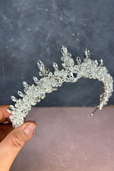 Limelia تاج الحناء الزفاف المطرز باللؤلؤ الكريمي ليكيا