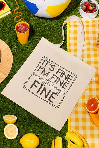 giftkonsept Its Fine Im Fine Everything Is Fine Sarcastic Printed Gift Organic Raw Cloth Bag