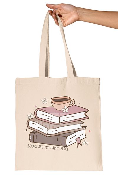 giftkonsept Books Are My Happy Place Written Book Lover Happiness Printed Gift Organic Raw Cloth Bag