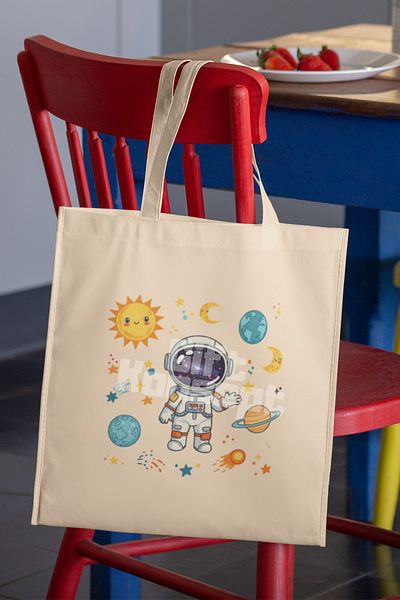 giftkonsept Cute Astronaut Printed Space Adventure Galaxy Boy Design Printed Gift Organic Raw Cloth Bag