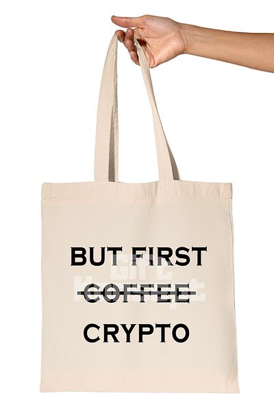 giftkonsept But First Crypto Printed Crypto Organic Raw Cloth Bag