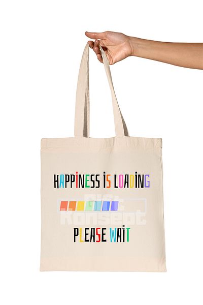 giftkonsept Happiness İs Loading Printed Gift Organic Raw Cloth Bag