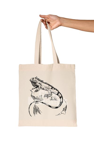 giftkonsept Charcoal Drawing Iguana Printed Gift Organic Raw Cloth Bag