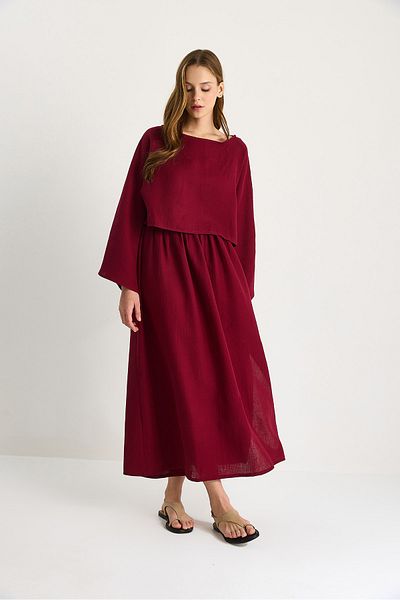 Bianco Lucci Γυναικεία μανίκια νυχτερίδα Crop Slit Detail Φούστα Μουσελίνα Σετ 9280-1 60283504