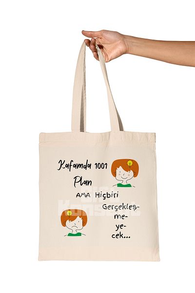 giftkonsept 1001 Plan No:2 Printed Gift Organic Raw Cloth Bag on My Head