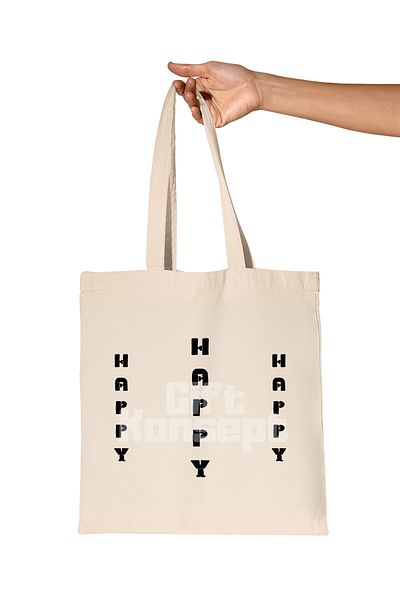 giftkonsept Happy Printed Gift Organic Raw Cloth Bag