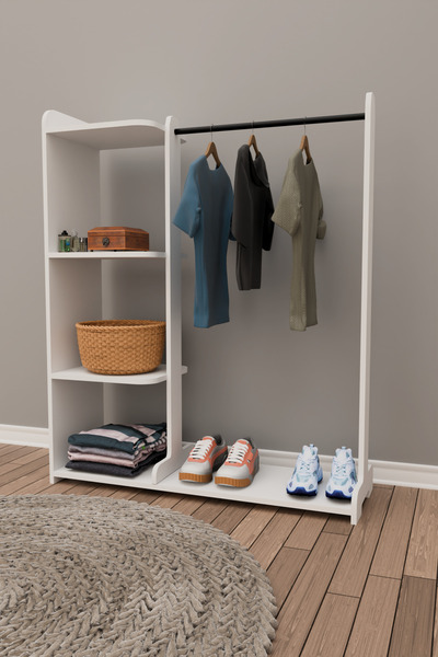 Remaks TARZ AÇIK ELBİSE DOLABI KONFEKSİYON ASKISI PORTMANTO ASKILIK-BEYAZ