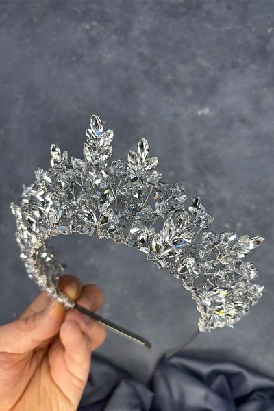Limelia Transparent Gray Nature Beaded Bridal Henna Crown Bridal Hair Accessory