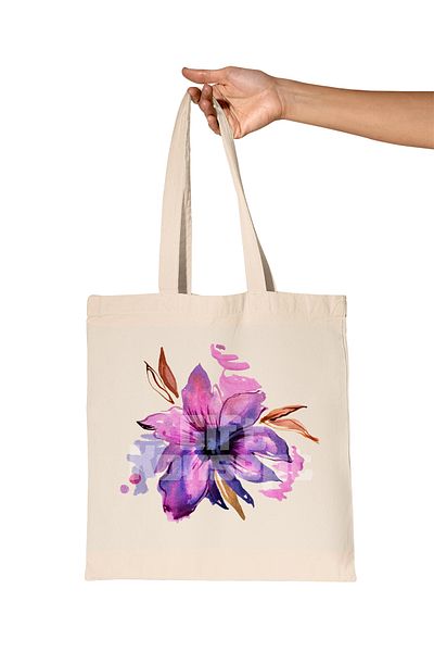 giftkonsept Purple Flower Printed Gift Organic Raw Cloth Bag
