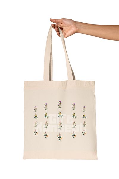 giftkonsept Minimal Row Flower Printed Gift Organic Raw Cloth Bag