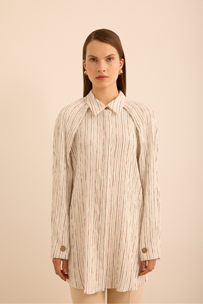 Aker Çizgili Kolları Pelerin Parça Detaylı Viscon Tunik