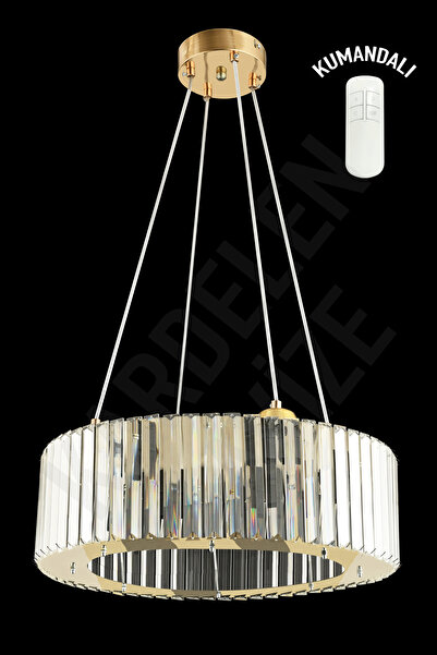 KARDELEN AYDINLATMA AVİZE Kardelen Yuvarlak Yakut Gold 4 Lü 46 cm Kumandalı Lüx Modern Taşlı avize