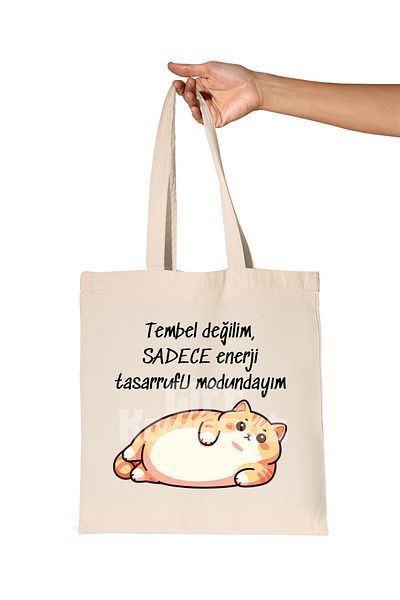 giftkonsept I'M Not Lazy I'M Saving Money-Cat Funny Printed Gift Organic Raw Cloth Bag