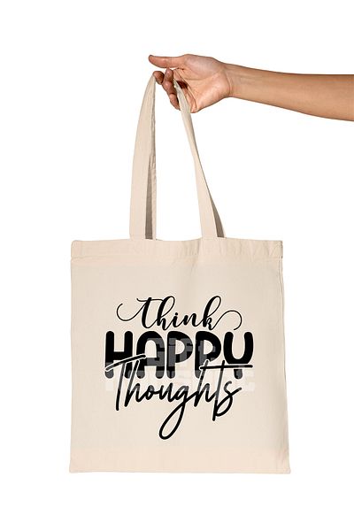 giftkonsept Think Happy Thoughts Printed Motivational Organic Raw Cloth Bag