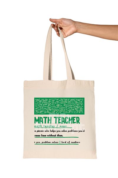 giftkonsept Math Teacher Noun Mathematics Teacher Dictionary Meaning Printed Teacher's Day Organic Raw Cloth Bag
