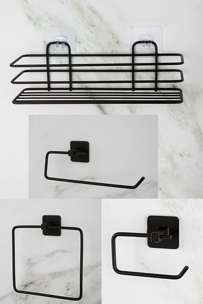 UG Home Μαύρη θήκη για ντους μπάνιου Τετράγωνη θήκη για πετσέτες Αυτοκόλλητη θήκη χαρτιού υγείας εξωτερικού χώρου Ανεξάρτητη θήκη για χαρτοπετσέτες 4 τεμαχίων Σετ μπάνιου