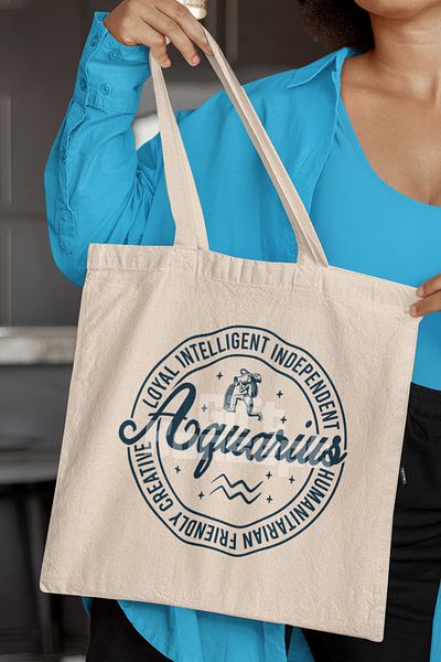 giftkonsept Aquarius Traits Printed Aquarius Zodiac Sign Printed Gift Organic Raw Cloth Bag