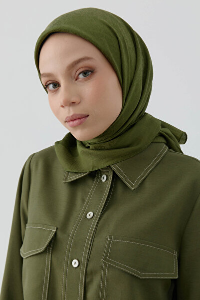 Tuğba Etnik Şal Desenli Naturel Eşarp - Haki