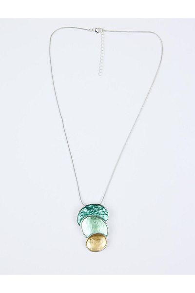 Jimmy Key Blue Oval Figured Adjustable Necklace with Enamel Detail